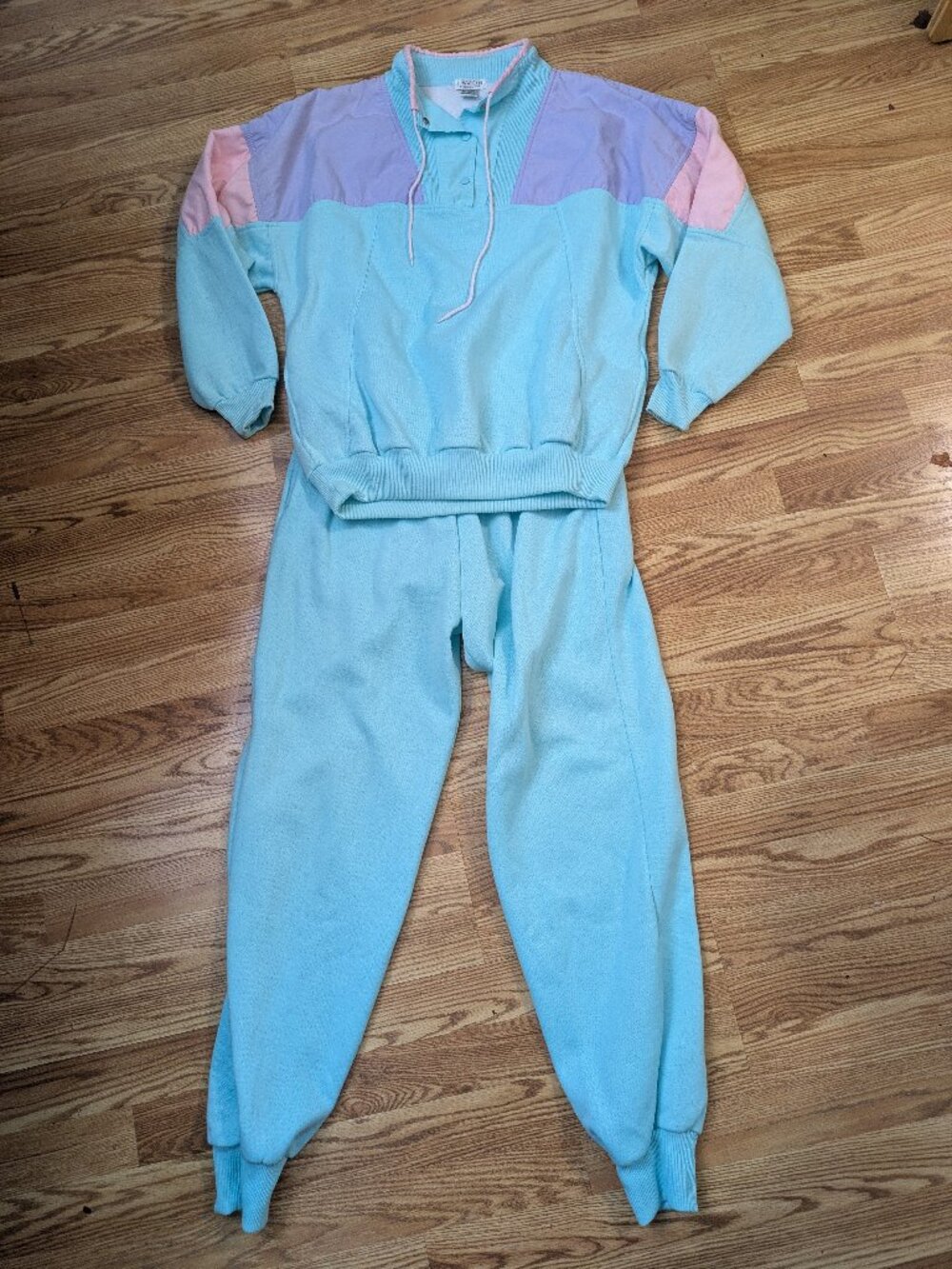 Vintage 80s 90s Lavon Pastel Colorblock 2 Piece Tracksuit Set Sweats XL